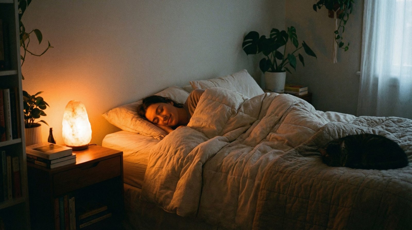 Habitación tranquila con luz cálida nocturna que invita al descanso profundo y reparador