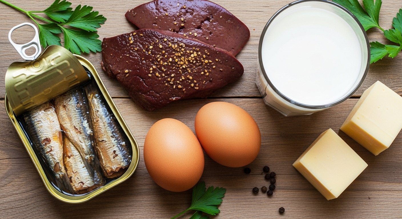 Alimentos ricos en vitamina B12: sardinas, huevos, hígado y lácteos